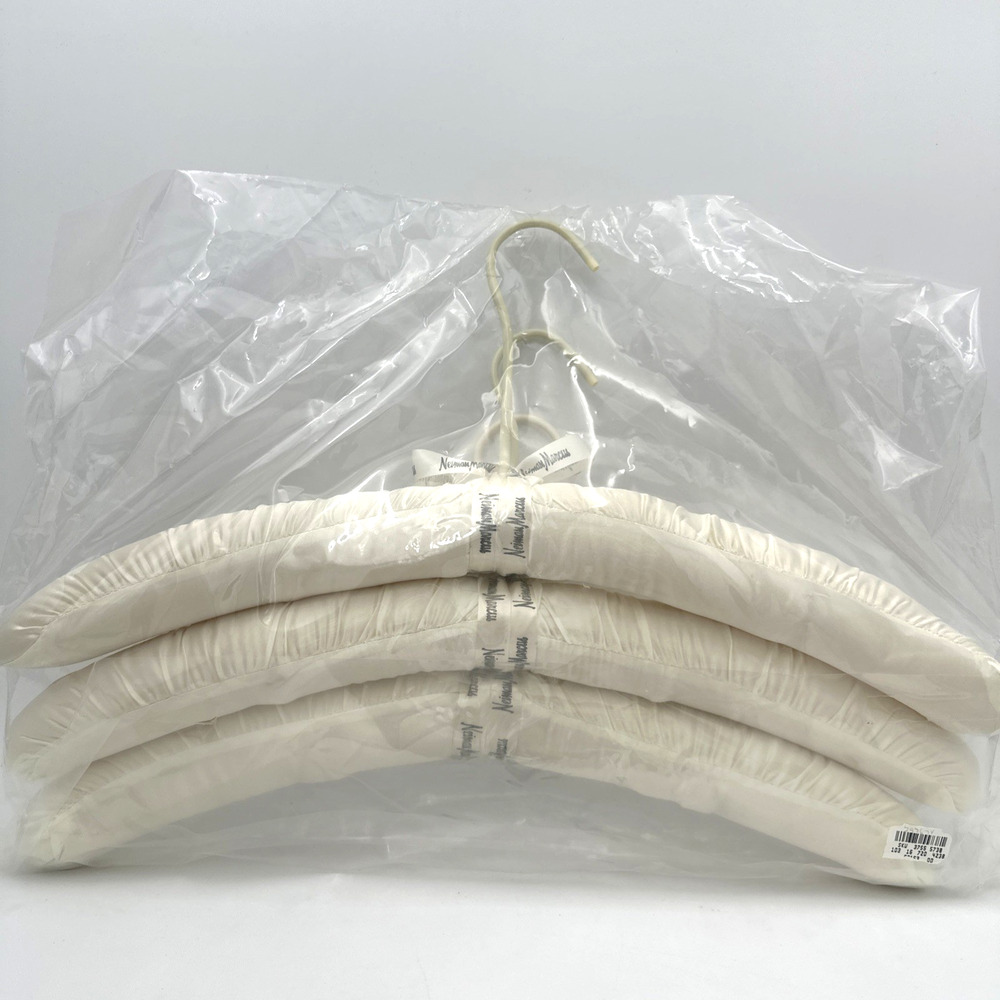 New Vintage Neiman Marcus White Satin Padded Hangers Set Of 3